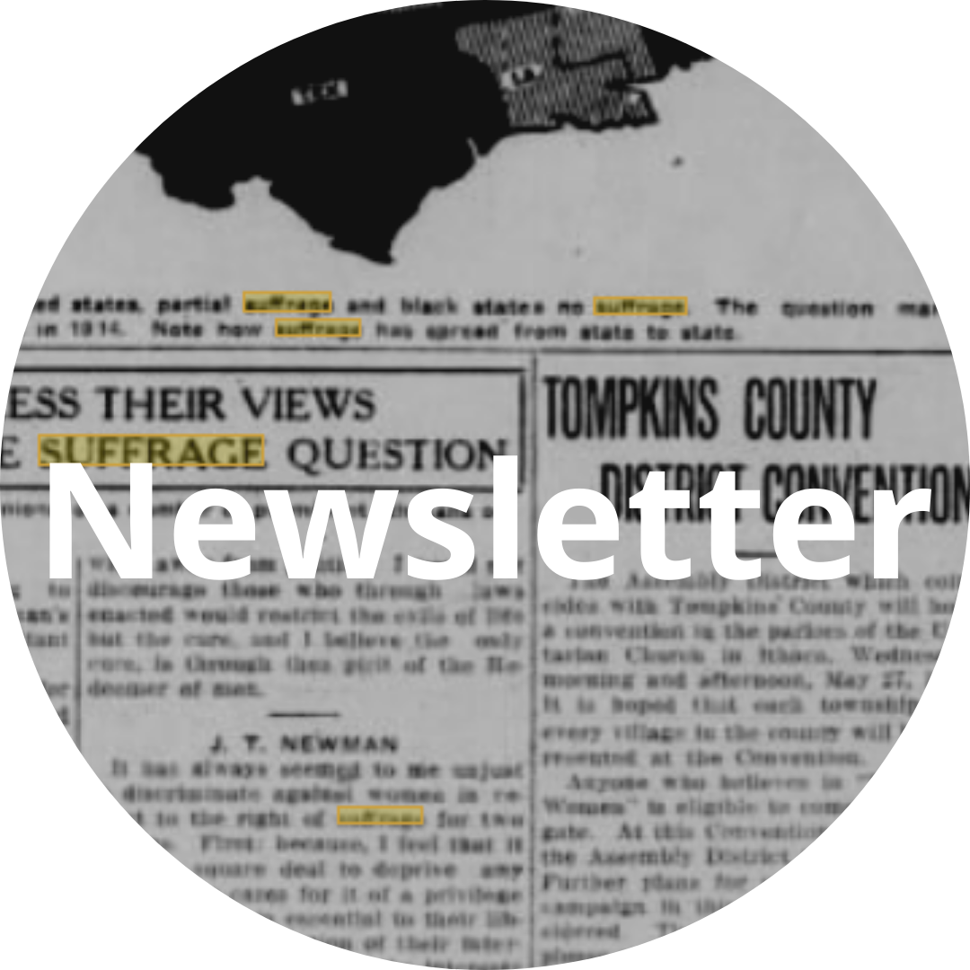 Circular image of an article, text button "Newsletter"