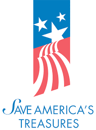 Save america’s treasures logo in blue and red