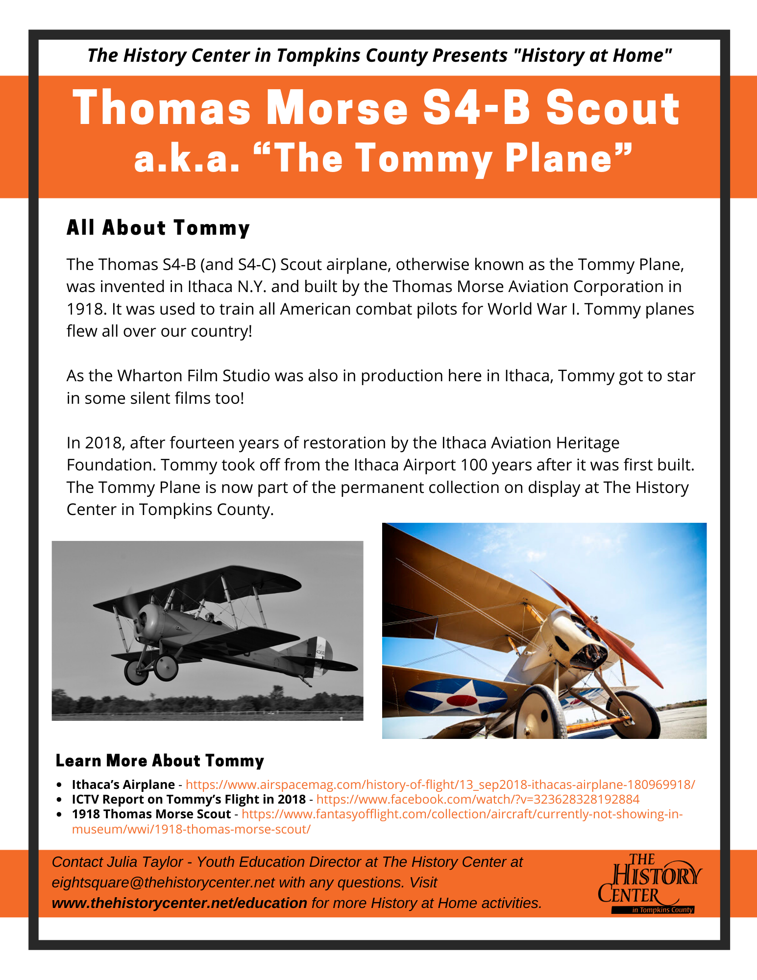 A link/image to a downloadable activity called "Thomas Morse S4-B Scout a.k.a. 'The Tommy Plane'".